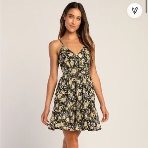 Bold Blossoms Black Floral Print Metallic Tiered Mini Dress Lulu’s